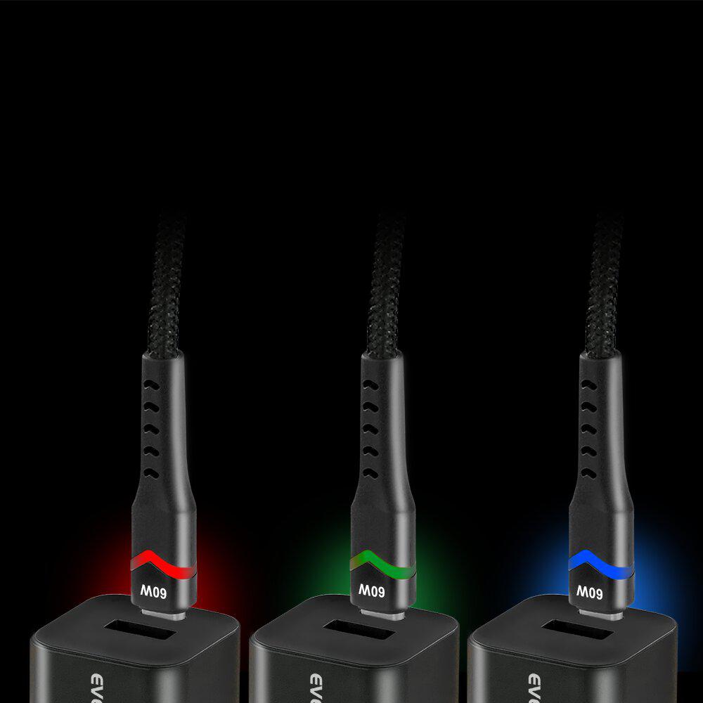 KABEL USB-C / USB-C RGB LED everActive CBB-1PDR 100cm 3A - opis