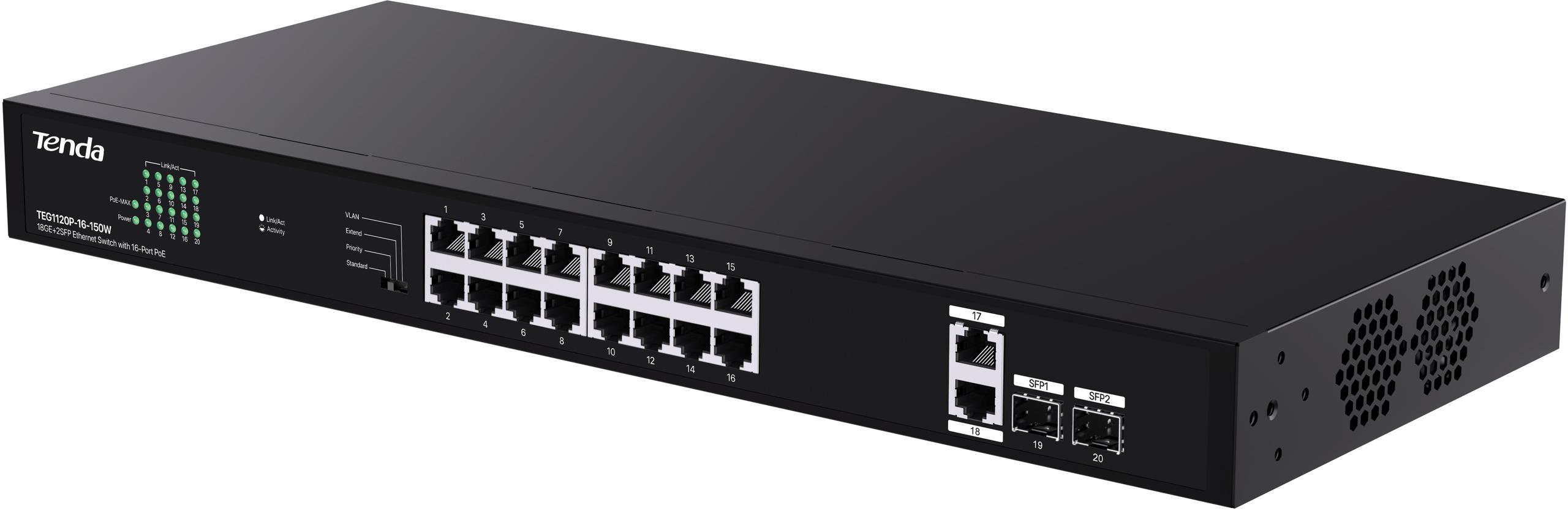 Switch PoE Tenda TEG1120P-16-150W – Tenda