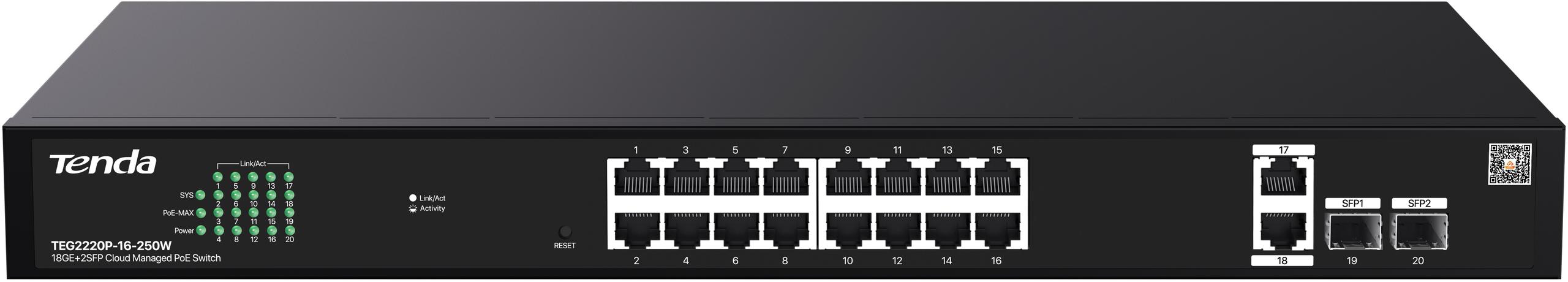 SWITCH POE TENDA TEG2220P-16-250W