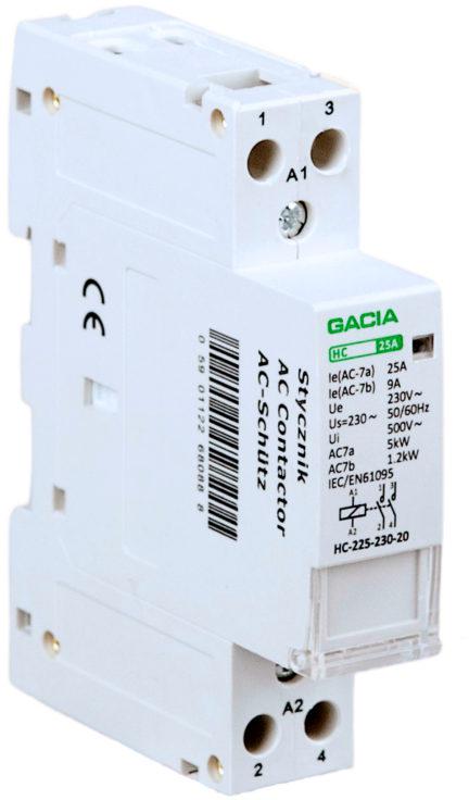 Stycznik modułowy 2 biegunowy 1P/2T/25A     2NO   230V GACIA HC 2P/25A 2NO 230V