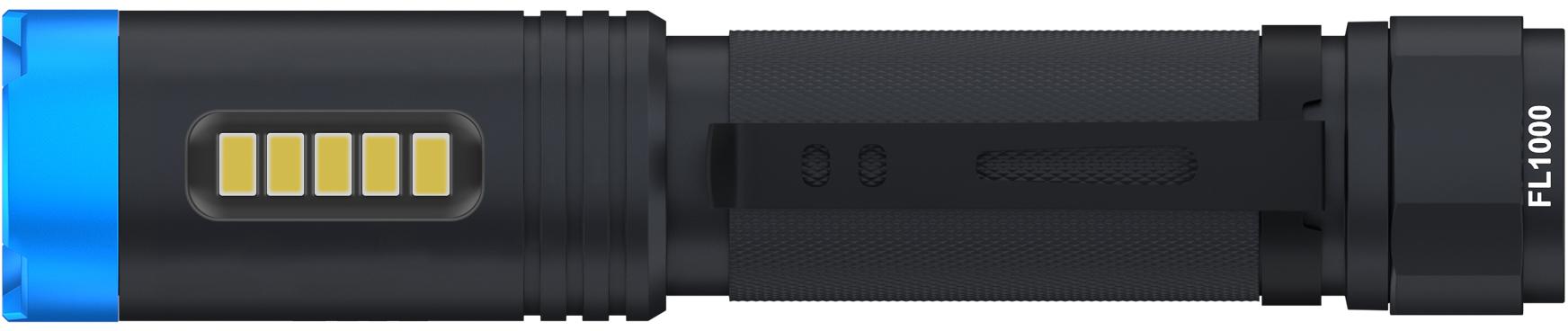 Latarka taktyczna Newell FL1000 USB-C - widok boczny