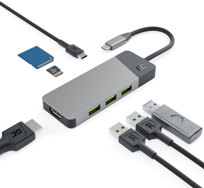 Hub USB 7w1 Green Cell Connect 3x USB-A 3.1 HDMI  4K 60Hz 1x USB-C PD 85W - najważniejsze cechy: