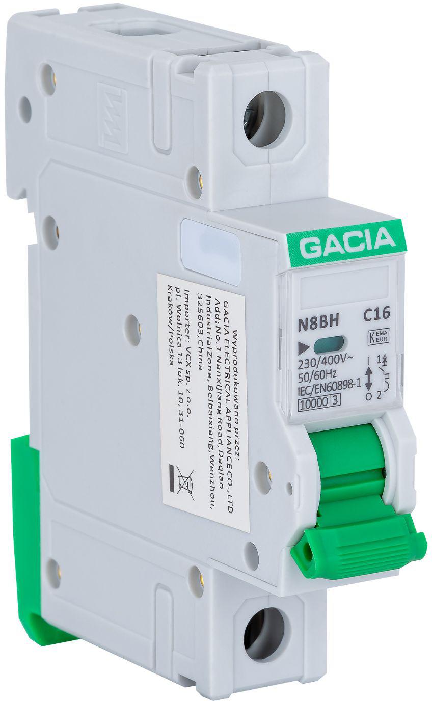 GACIA N8BH 10KA C 1P 16A pārslodzes ķēdes pārtraucējs
