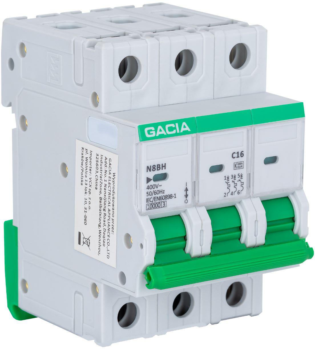 GACIA N8BH 10KA C 3P 63A pārslodzes ķēdes pārtraucējs