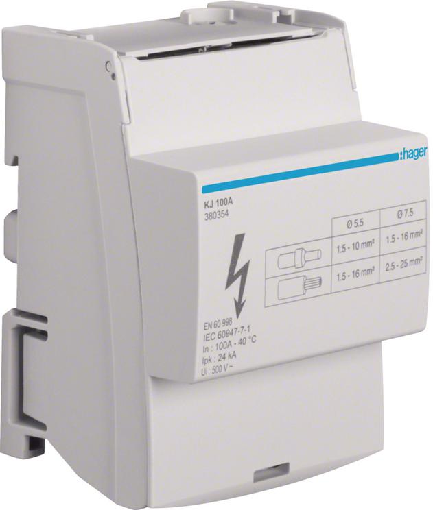 Blok rozdzielczy 4-biegunowy In=100 A Hager KJ100A