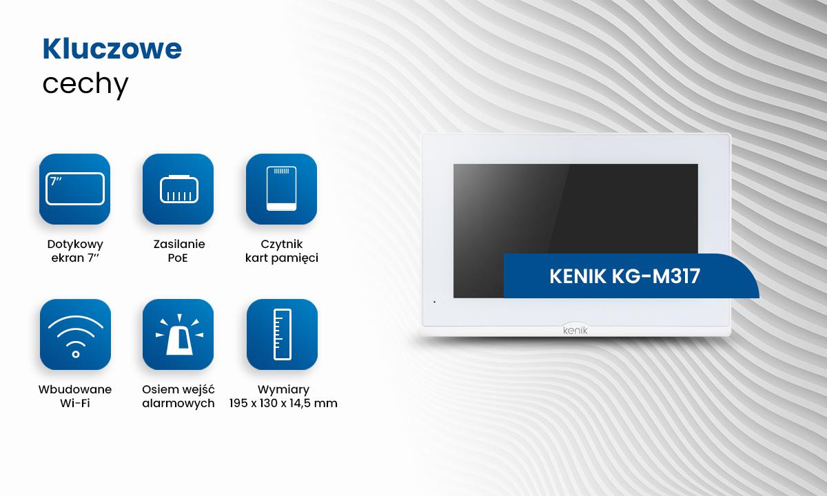 Monitor wewnętrzny wideodomofonu IP KG-M317W - intuicyjna i prosta obsługa, funkcja odbiornika w systemie wideodomofonowym KENIK