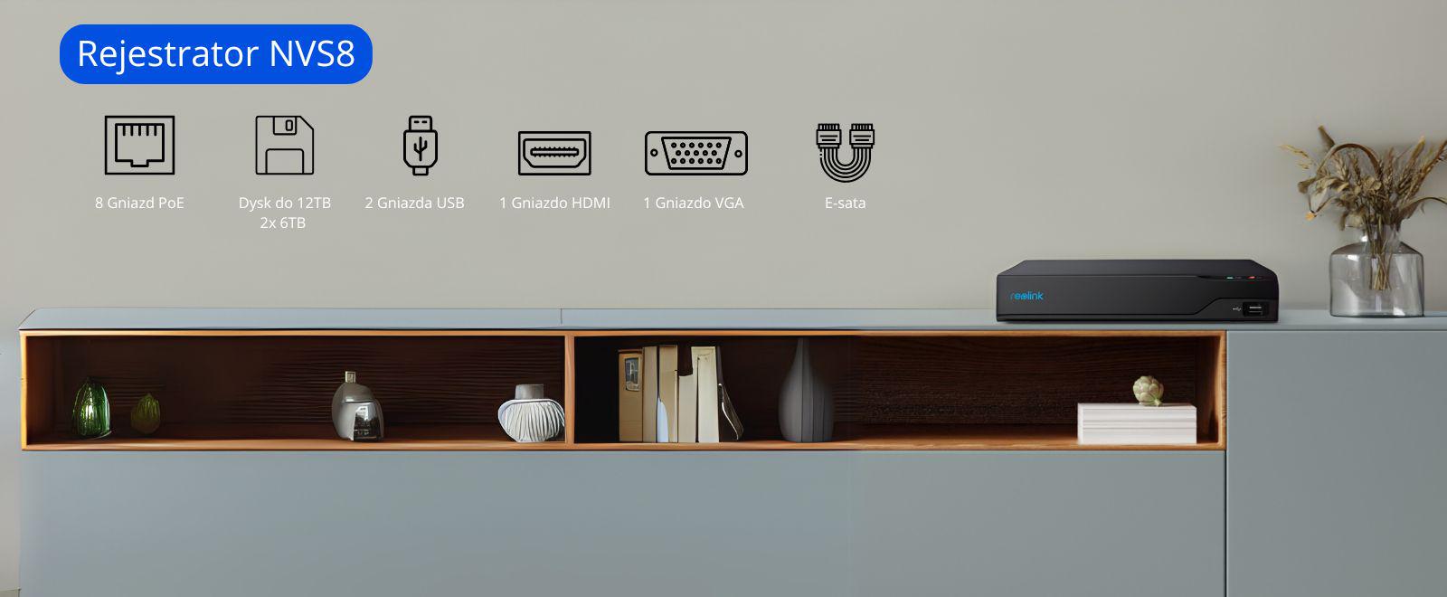Rejestrator IP 8-kanałowy PoE Reolink NVS8 – pełne centrum nadzoru dla domu i firmy