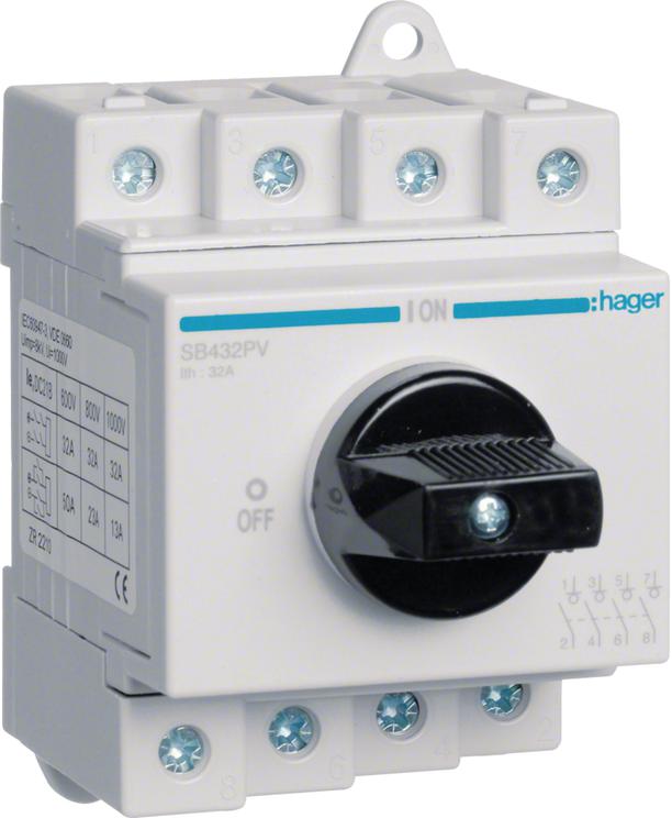 Modułowy rozłącznik izolacyjny do systemów fotowoltaicznych 4P 32A 1000 VDC Hager SB432PV