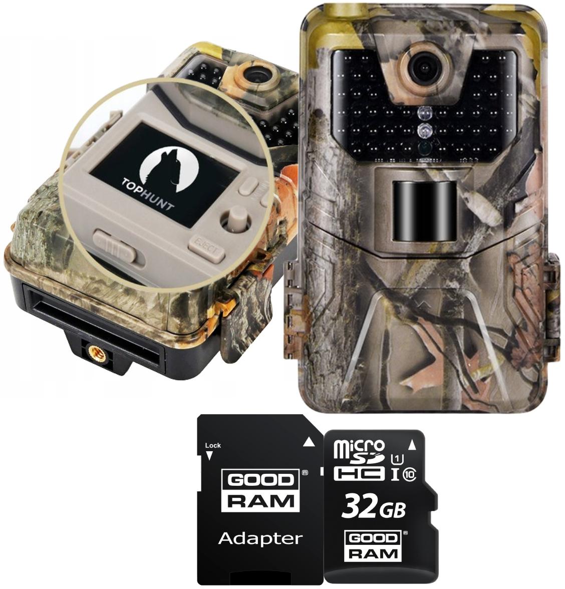 Zestaw kamera leśna Top-Hunt HC-900A fotopułapka 36MPx 2.7K 44xIR LED + karta pamięci microSD GOODRAM UHS1 CL10 32GB z adapterem - najważniejsze cechy:
