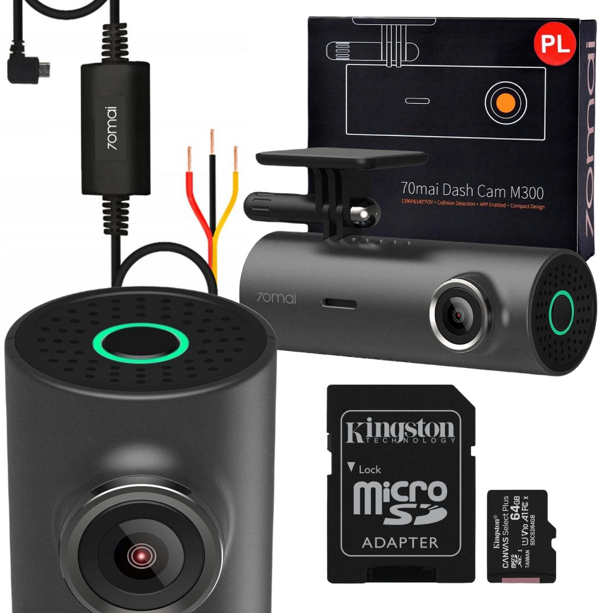 Najważniejsze cechy zestawu wideorejestrator 70mai Dash Cam M300 + zasilanie trybu parkingowego HARDWARE KIT 70mai Midrive UP02 + karta pamięci Kingston 64 GB:
