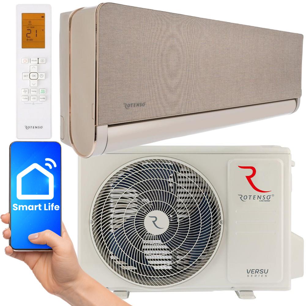 Klimatyzator SPLIT Rotenso Versu Cloth Caramel 3,5kW Wi-Fi 4D VCC35X (pompa ciepła powietrze / powietrze) - najważniejsze cechy zestawu: