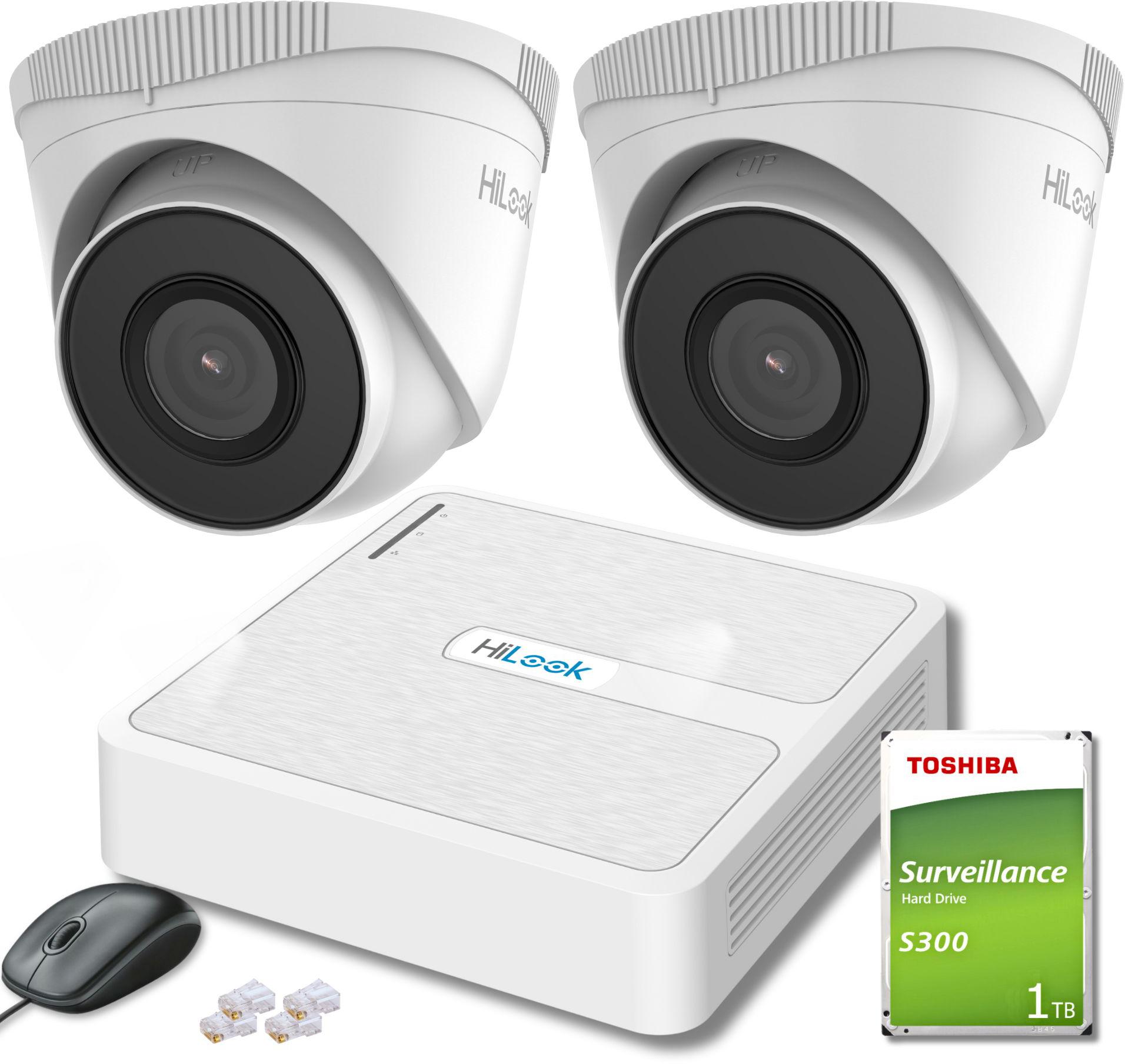 Zestaw monitoringu Hilook by Hikvision z 2 kamerami kopułkami 2MP IPCAM-T2L do Twojego domu czy biura