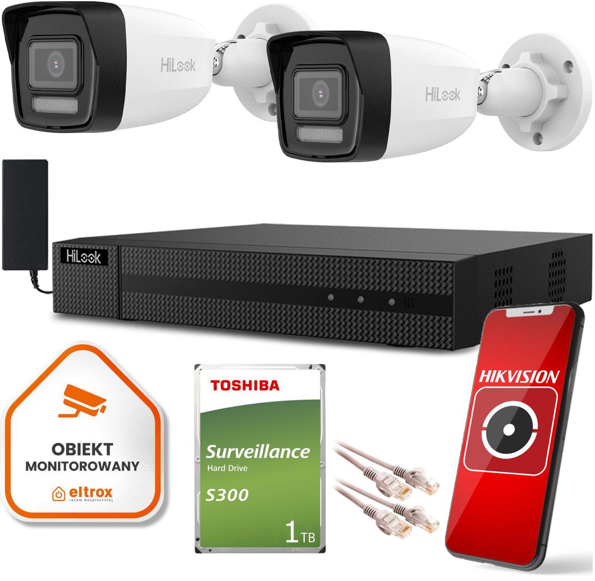 Zestaw monitoringu Hilook by Hikvision z 2 kamerami kopułkami 2MP IPCAM-B2-30DL do Twojego domu czy biura