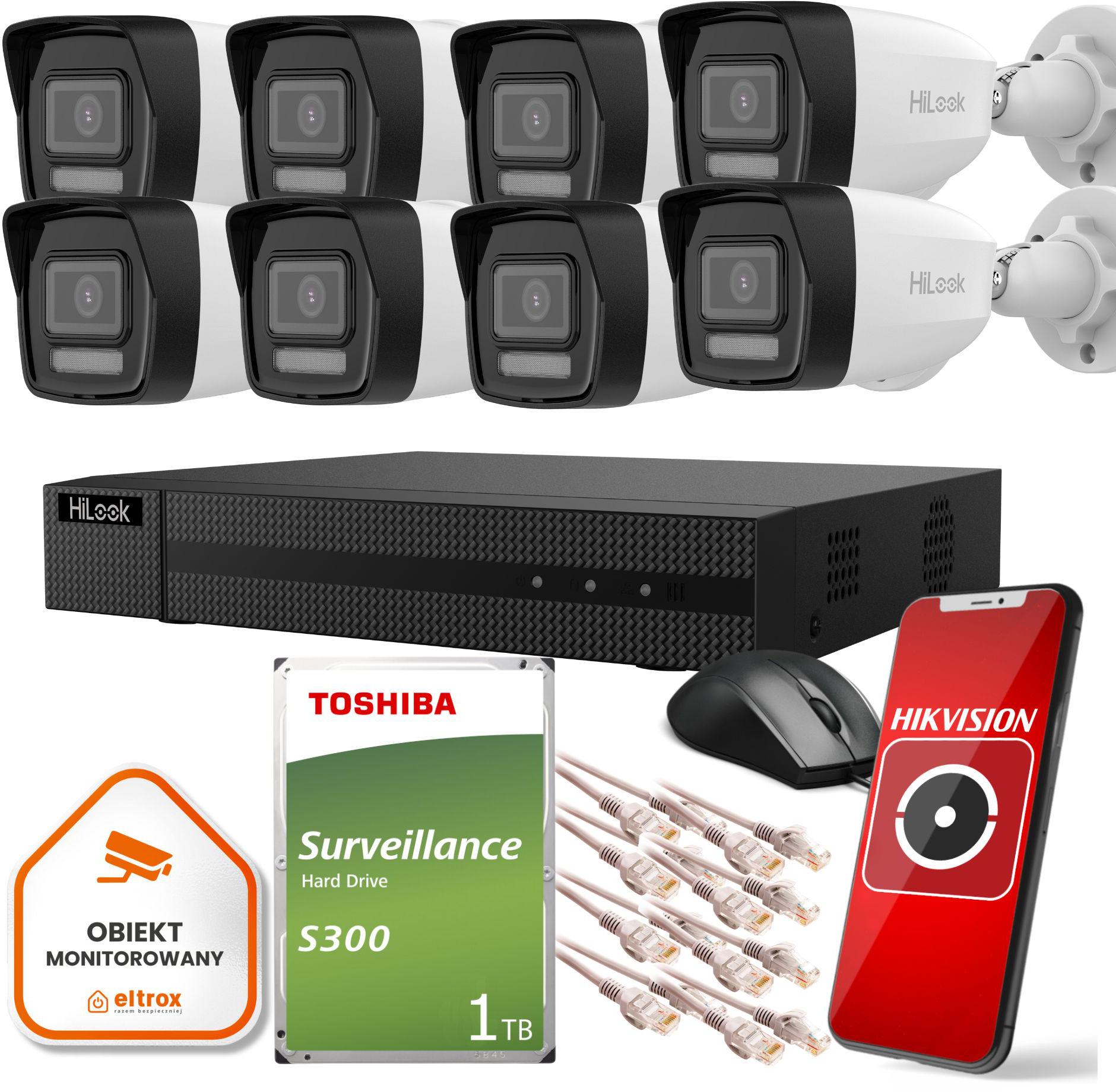 Zestaw monitoringu 8 kamer Hikvision 2MP FullHD