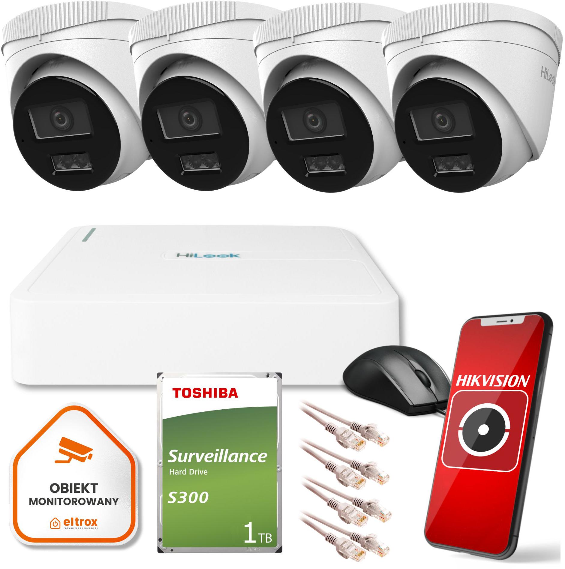 Zestaw monitoringu 4 kamery Hikvision 2MP FullHD