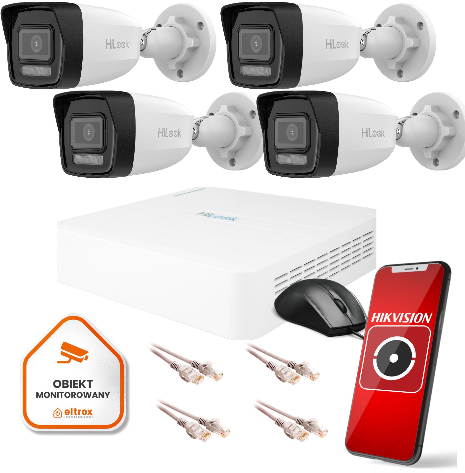 Zestaw monitoringu Hilook by Hikvision 4 kamer tuby IP zewnętrzne 4MPx gwarancją bezpieczeństwa Twojego domu