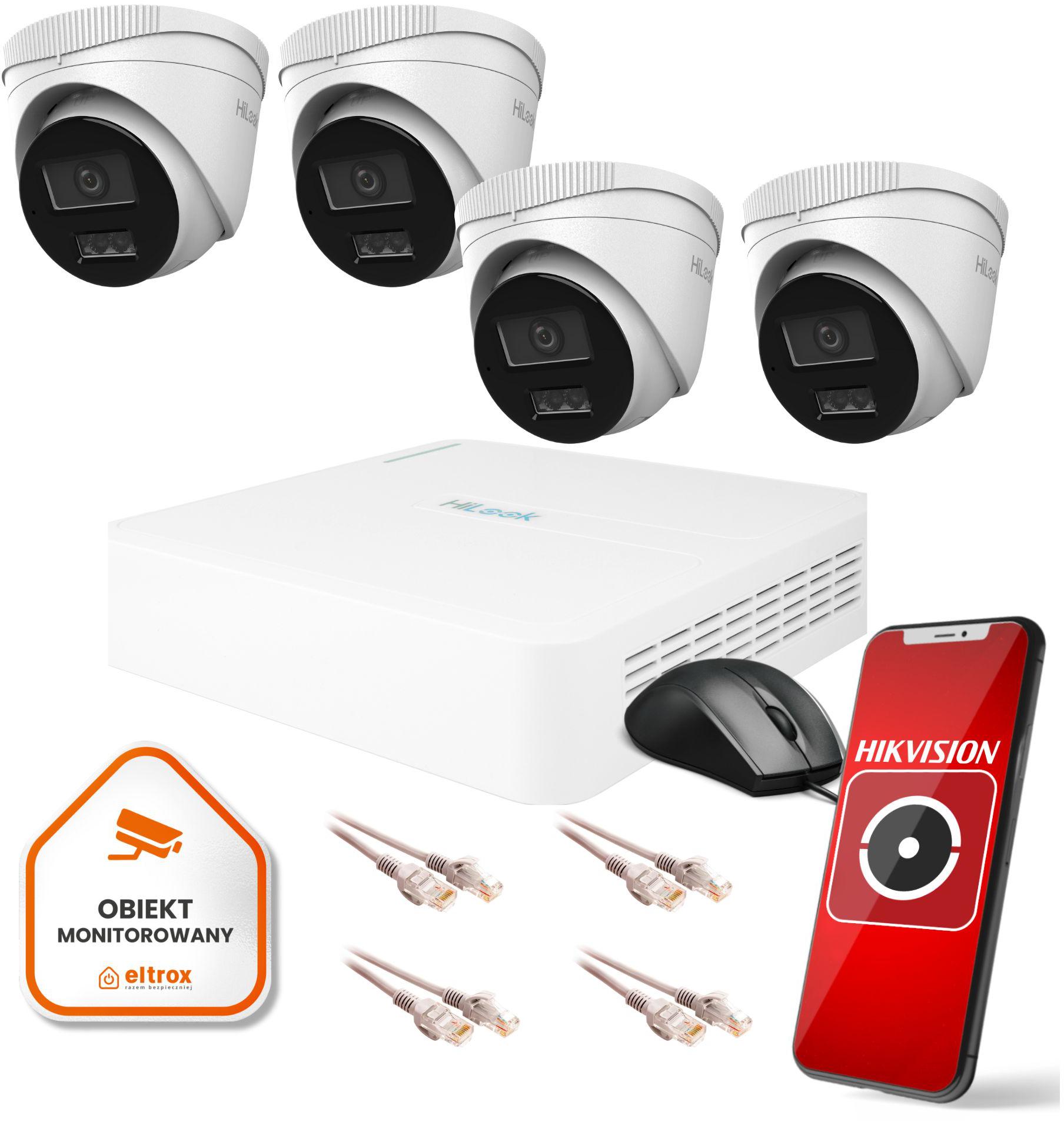 Zestaw monitoringu Hilook by Hikvision 4 kamer kopułki IP zewnętrzne 4MPx gwarancją bezpieczeństwa Twojego domu