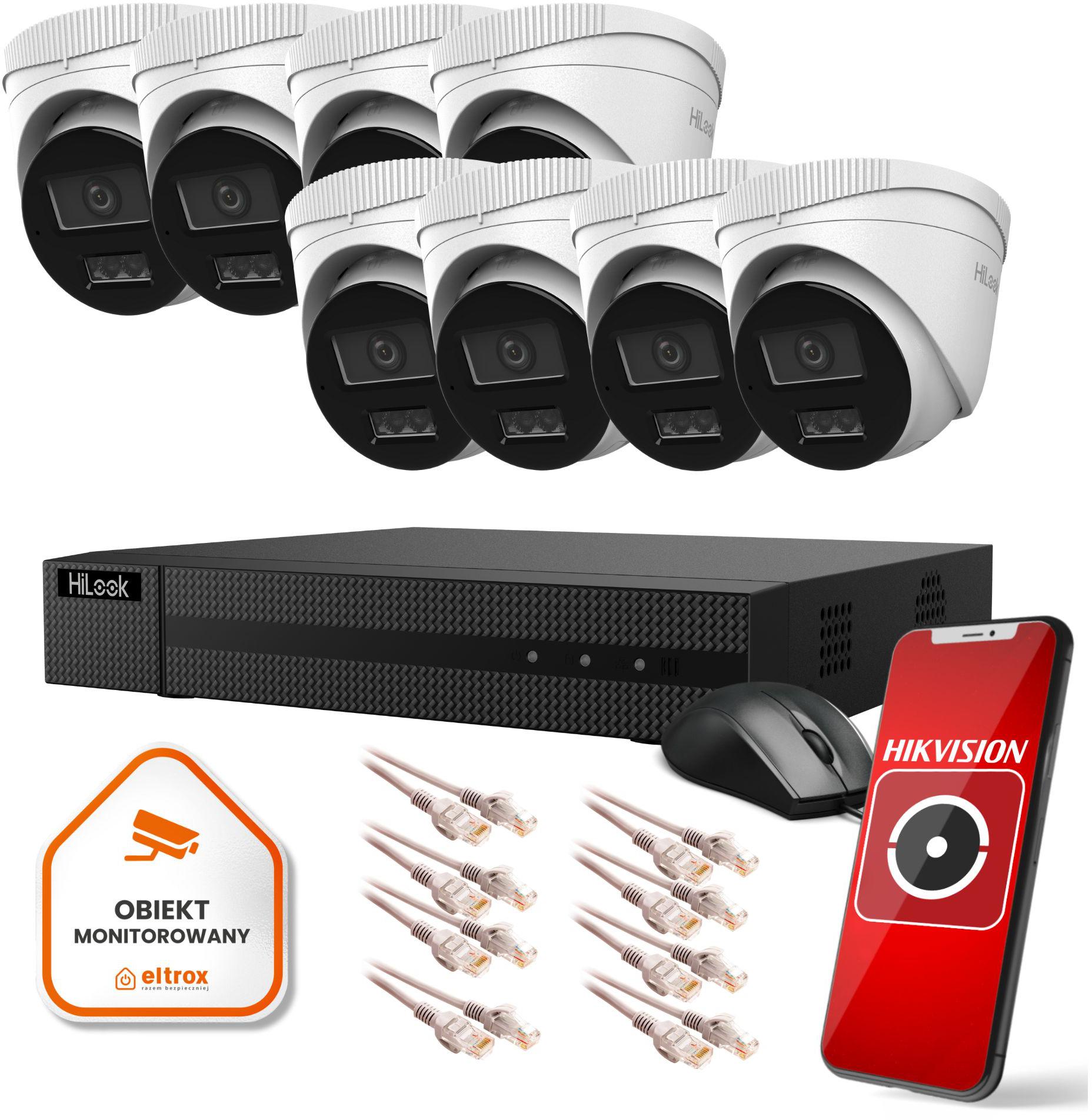 Zestaw monitoringu Hilook by Hikvision z 8 kamerami kopułkami 4MP IPCAM-T4-30DL do Twojego domu czy biura