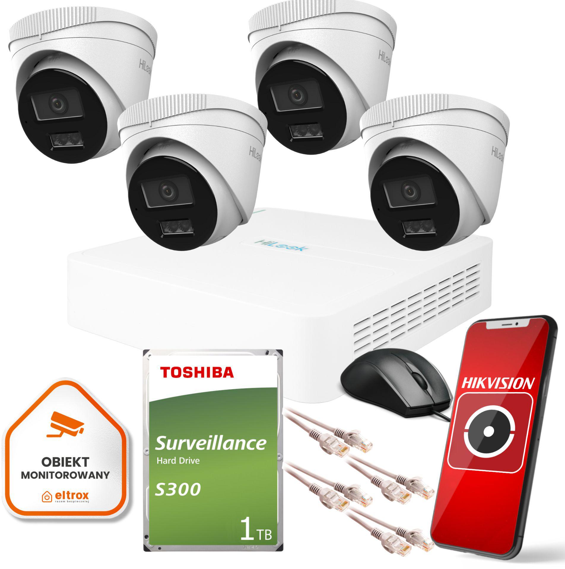 Kompletny zestaw monitoringu Hilook by Hikvision 4 kamer IP, rejestratorem i dyskiem do Twojego domu