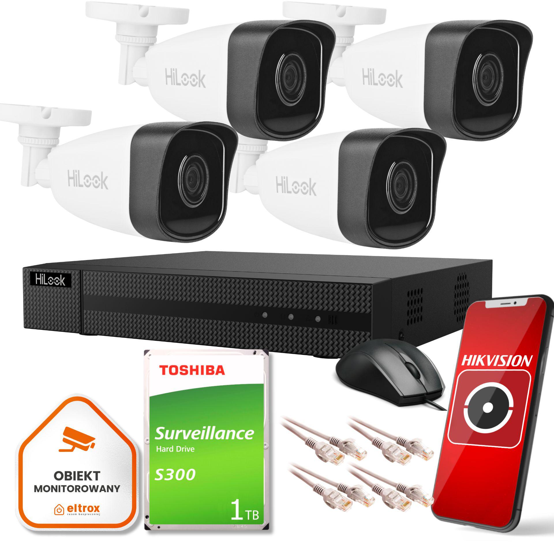 Kompletny zestaw monitoringu Hilook 4 kamer IP IPCAM-B5 do Twojego domu czy biura