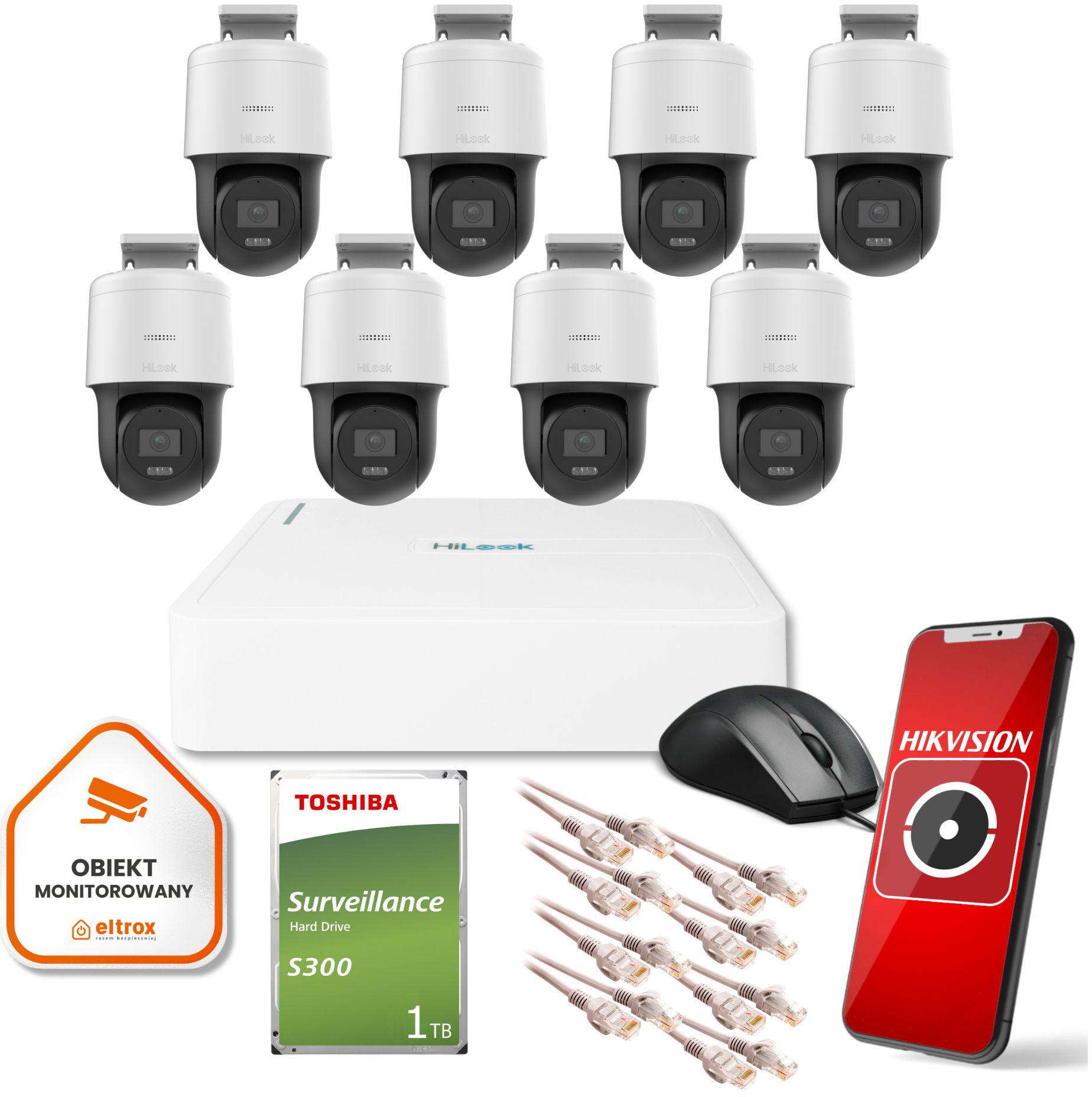 Zestaw monitoringu 8 kamer Hikvision 2MPx
