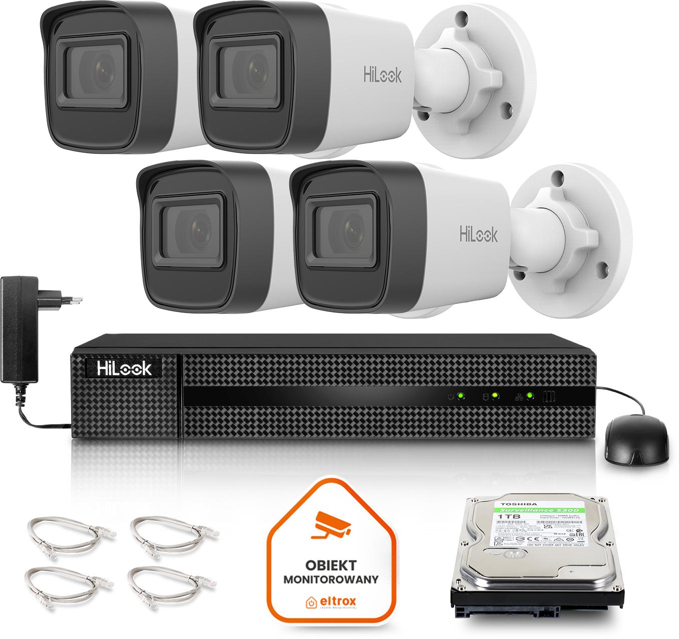 Najważniejsze cechy zestawu monitoringu Hilook 4 kamer IP IPCAM-B2-P Full HD PoE