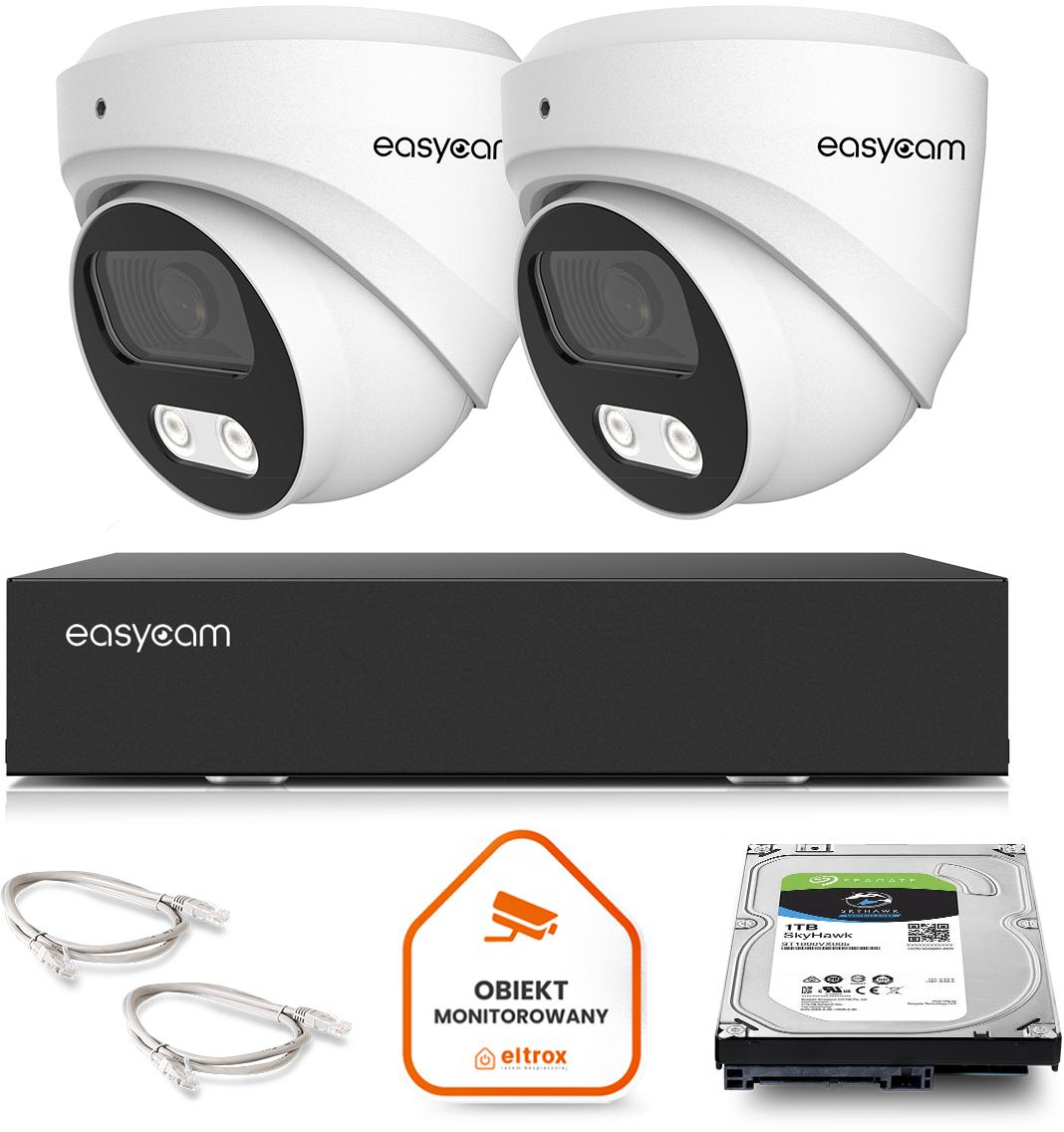 Zestaw do monitoringu IP Easycam 2 kamery z POE EC-IP-D8MP30DL-W IR LED 8MPx