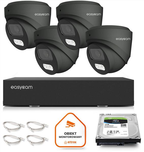 Zestaw do monitoringu IP Easycam 4 kamery z POE EC-IP-D8MP30DL-G 8MPx IR LED