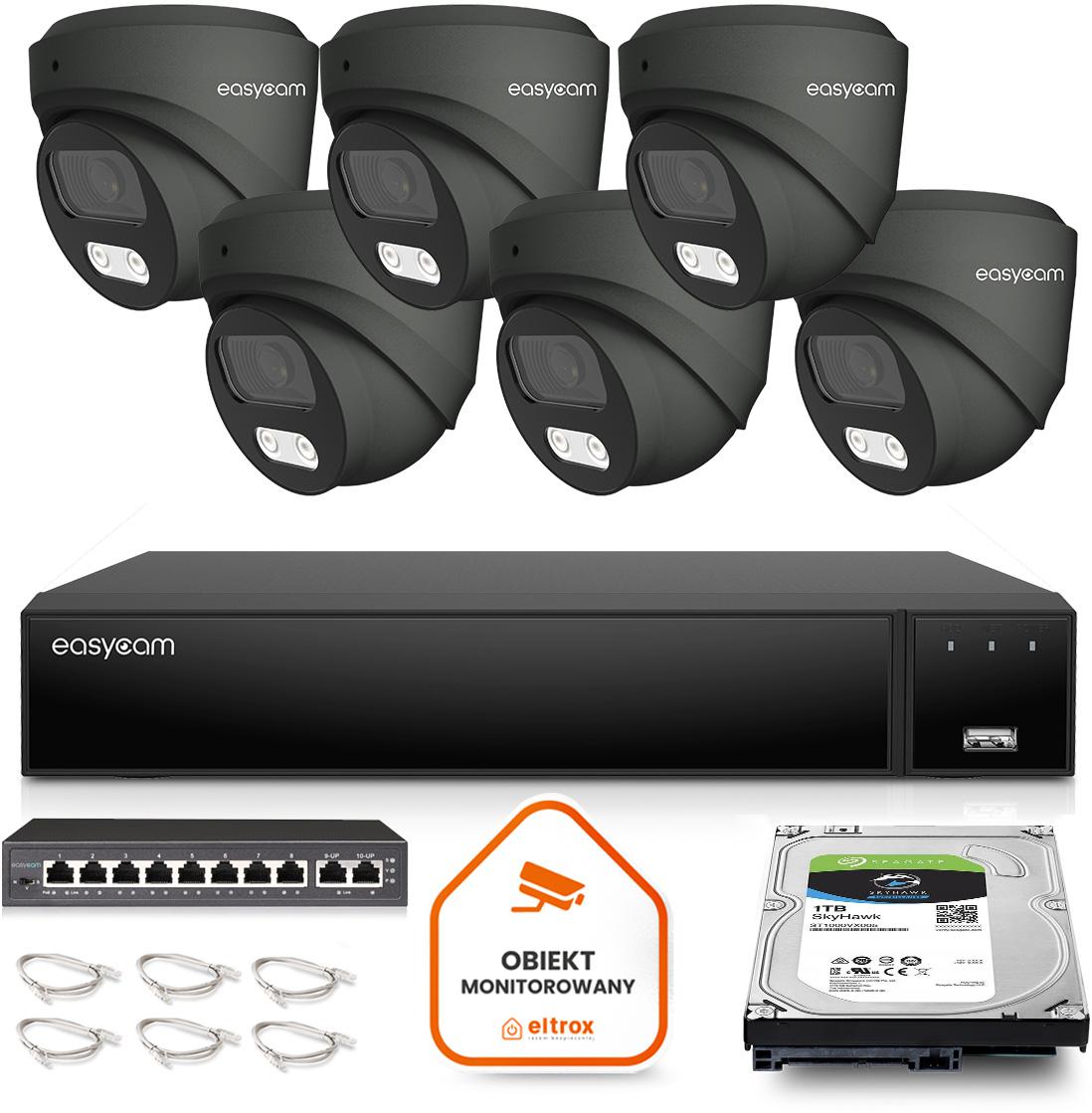 Najważniejsze cechy zestawu do monitoringu IP Easycam 6 kamer: