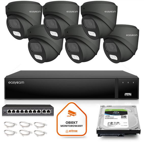 Zestaw do monitoringu IP Easycam 6 kamery z POE EC-IP-D8MP30DL-G 8MPx IR LED