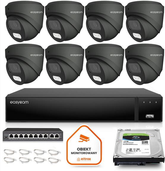 Zestaw do monitoringu IP Easycam 8 kamery z POE EC-IP-D8MP30DL-G IR LED 8MPx