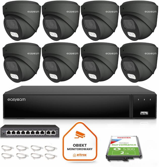 Najważniejsze cechy zestawu do monitoringu IP Easycam 8 kamer: