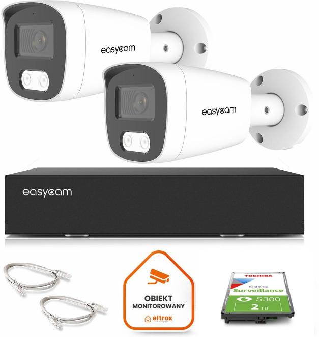 Najważniejsze cechy zestawu do monitoringu IP Easycam z 2 kamerami: