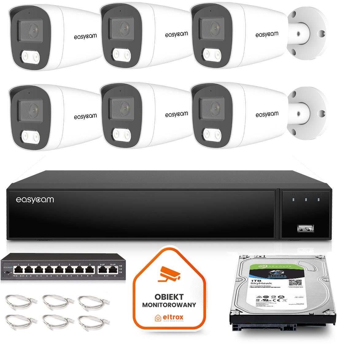 Kluczowe cechy zestawu monitoringu IP Easycam z 6 kamerami: