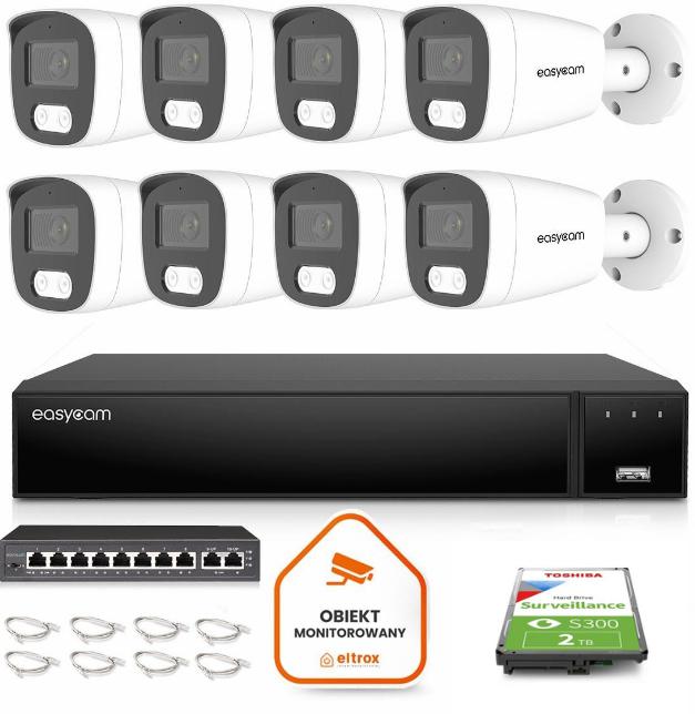 Najważniejsze cechy zestawu do monitoringu IP Easycam 8 kamer: