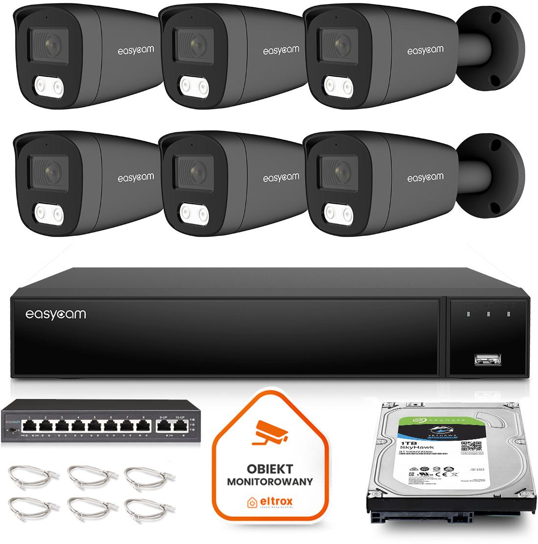 Kluczowe cechy zestawu monitoringu IP Easycam z 6 kamerami: