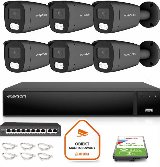 Kluczowe cechy zestawu monitoringu IP Easycam z 6 kamerami: