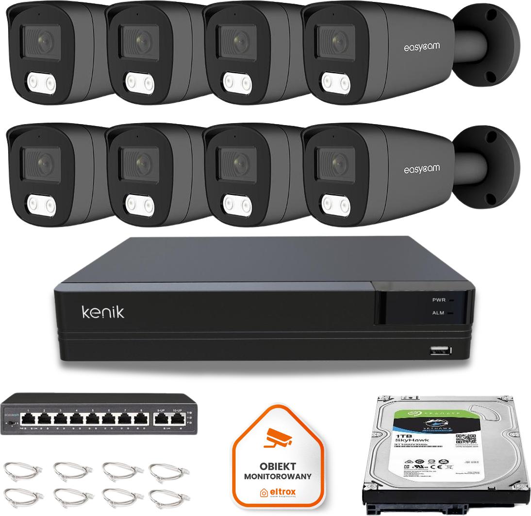 Najważniejsze cechy zestawu do monitoringu IP Easycam 8 kamer: