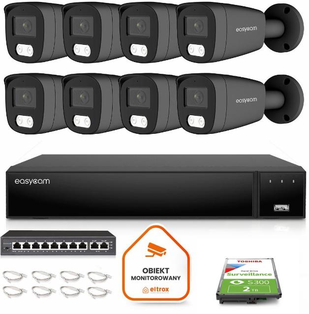 Najważniejsze cechy zestawu do monitoringu IP Easycam 8 kamer: