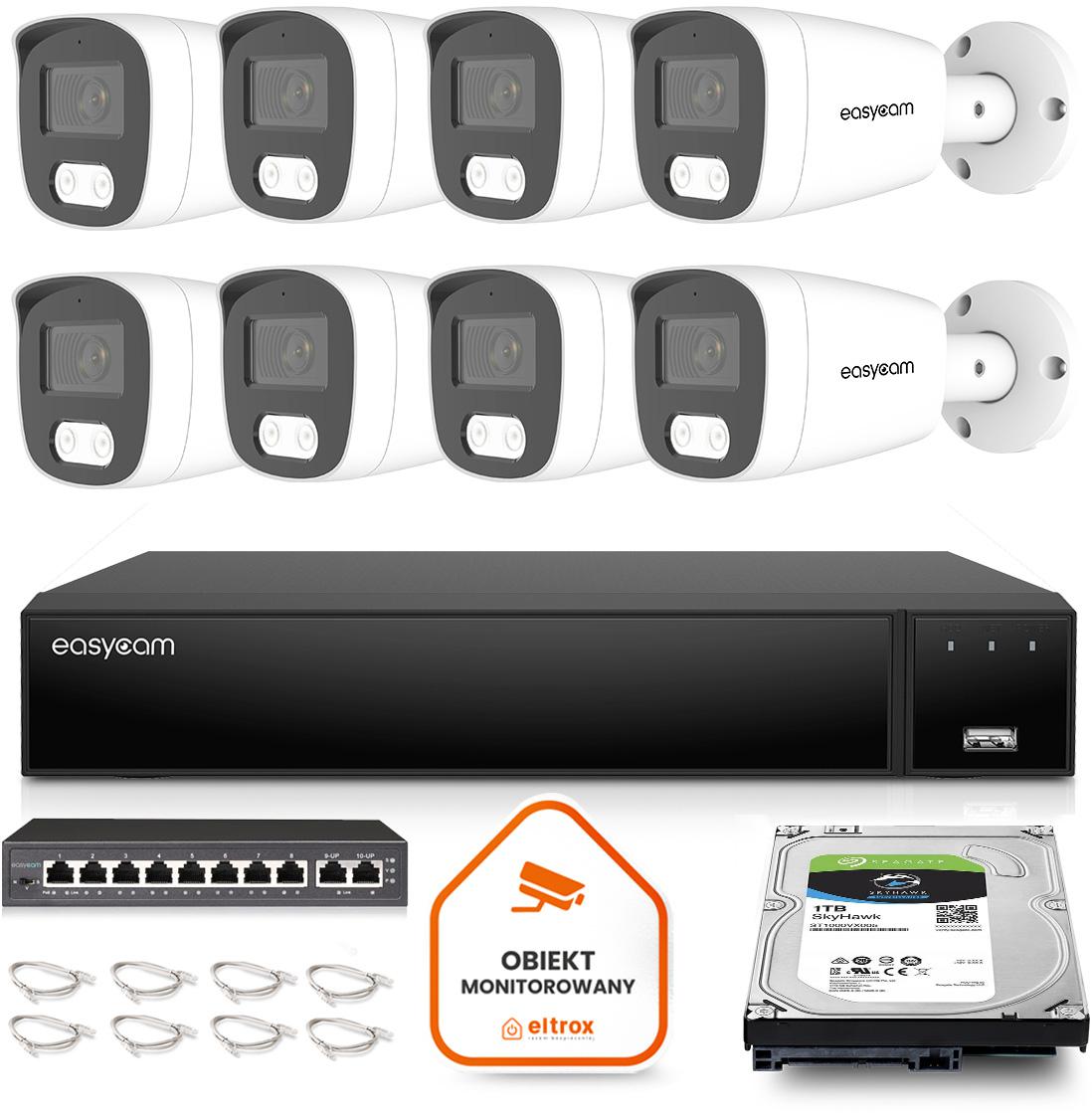 Najważniejsze cechy zestawu do monitoringu IP Easycam 8 kamer: