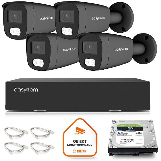 Zestaw do monitoringu IP Easycam 4 kamery z POE EC-IP-B8MP30DL-G 8MPx