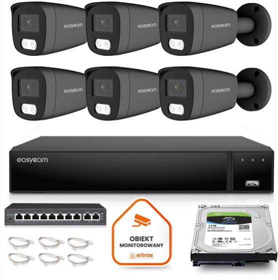 Zestaw do monitoringu IP Easycam 6 kamery z POE EC-IP-B8MP30DL-G 8MPx