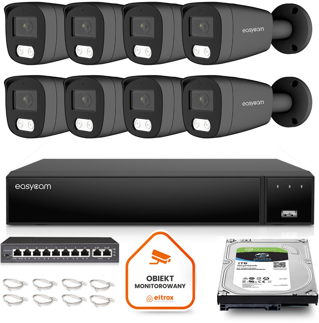 Najważniejsze cechy zestawu do monitoringu IP Easycam 8 kamer: