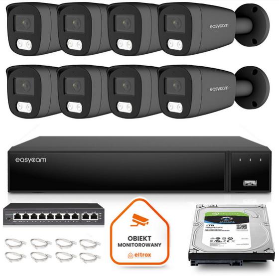 Zestaw do monitoringu IP Easycam 8 kamer z POE EC-IP-B8MP30DL-G 8MPx