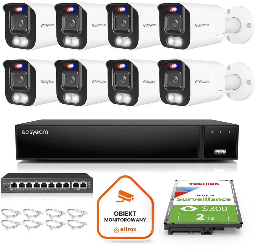 Zestaw monitoringu Easycam z 8 kamerami EC-IP-B5MP40DLT 5MPx z aktywnym odstraszaniem